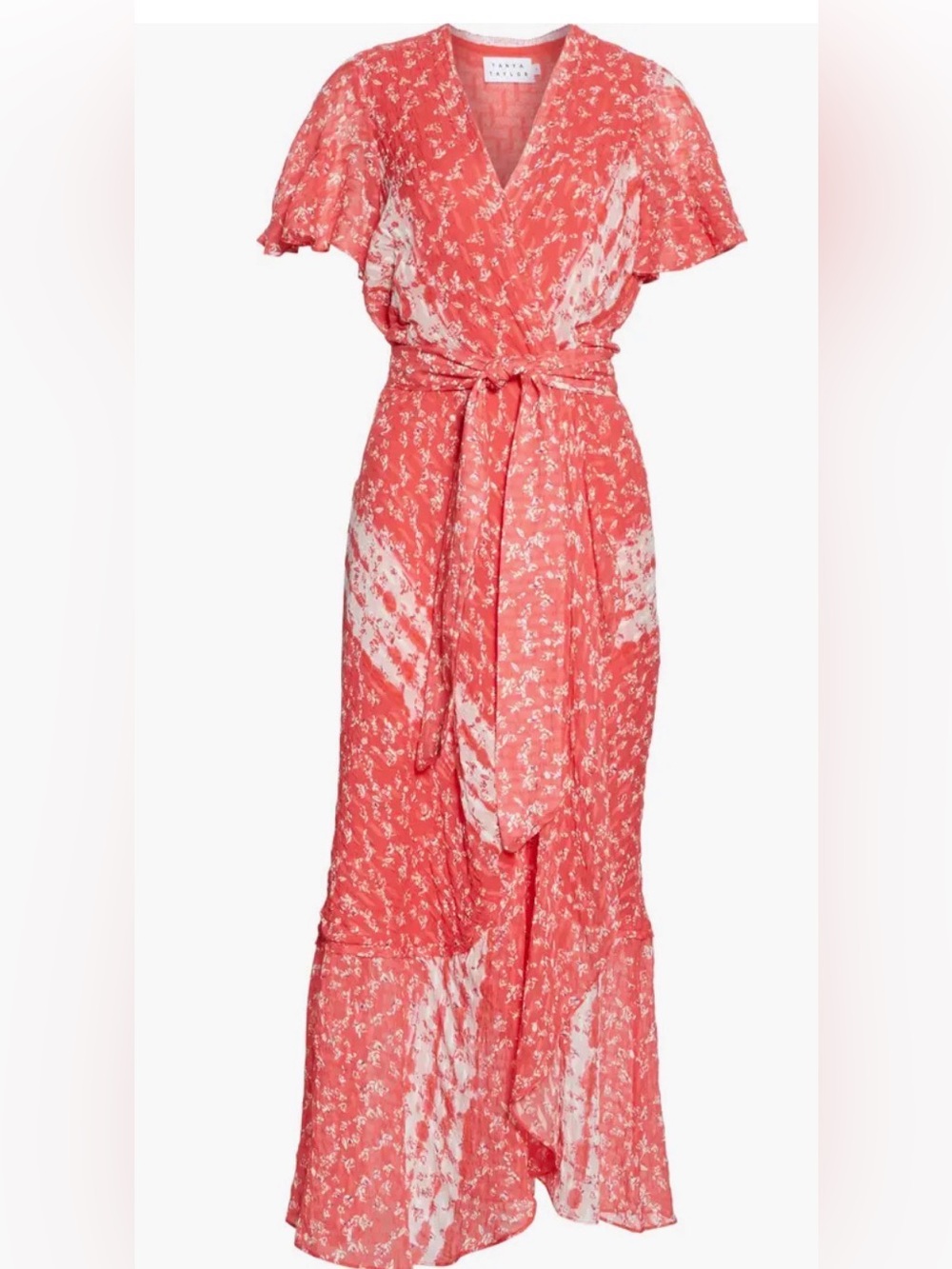 Tanya Taylor Blaire Midi Dress Silk Red White Asymmetrical Size 6-8